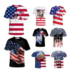 新品美国独立日国旗短袖T恤3D数码印花夏季休闲圆领t恤男