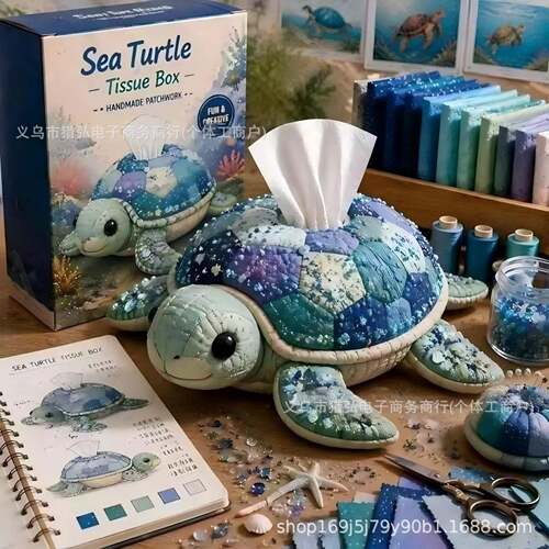Patchwork turtle-shaped tissue box DIY拼布动物造型纸巾盒