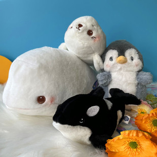 海洋馆海豚宝宝毛绒玩具虎鲸公仔企鹅海豹白鲸鲨鱼抱枕儿童礼物女