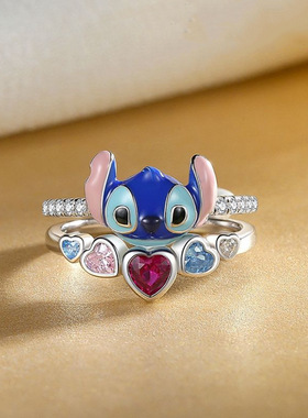 新款  星际宝贝动漫周边史迪仔安琪微镶皓石两件套戒指