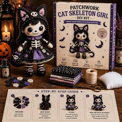 新品Patchwork Skeleton Witch Girl  Kit万圣节 拼布DIY套