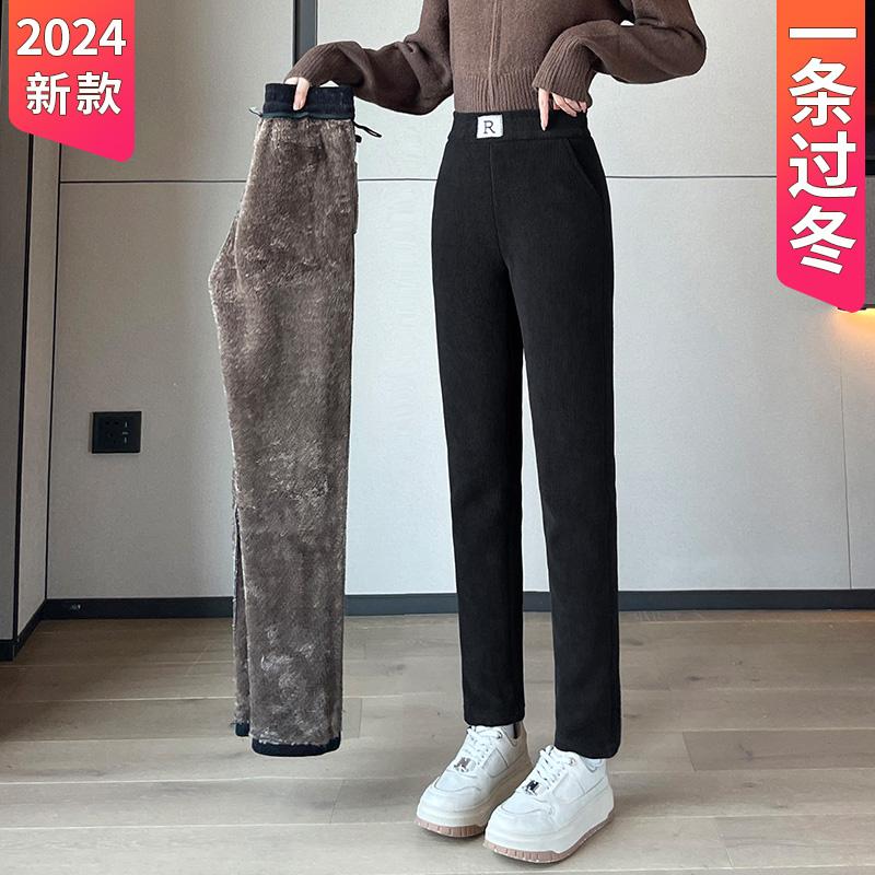 灯芯绒加绒运动裤女秋冬季羊羔绒