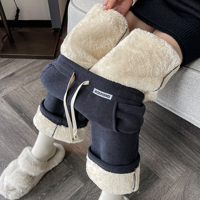 灰色阔腿裤女秋冬雪尼尔羊羔绒