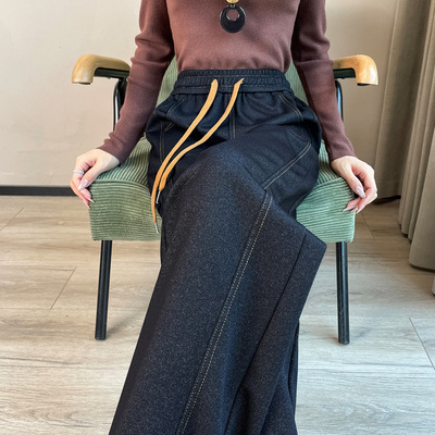 高腰窄版阔腿裤女直筒休闲牛仔裤