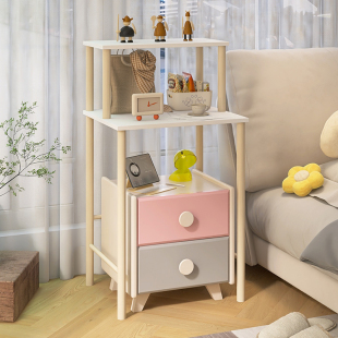 床头柜上方置物架卧室一体式靠墙加高床边柜落地式多层书架收纳架