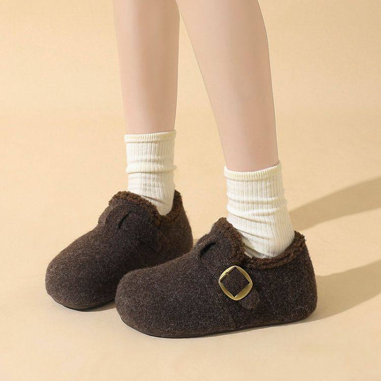 平底加绒保暖豆豆鞋女2025冬季新款百搭灰色毛呢棉鞋勃肯毛毛鞋,女鞋,勃肯鞋/软木鞋,淘宝优惠券,粉丝福利购,淘宝优惠卷