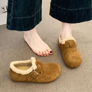加绒勃肯鞋女鞋子2025新款秋冬季保暖乐福鞋一脚蹬雪地靴豆豆棉鞋
