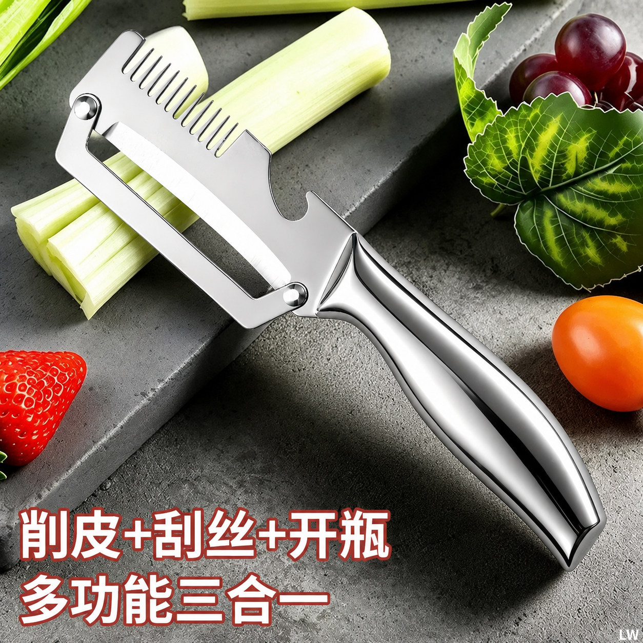全钢三合一切葱丝神器不锈钢多功能厨房削皮刀梳子刀切丝刀切葱器
