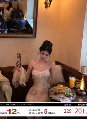 牛牛【在逃公主】温柔温婉优雅气质纯欲蕾丝鱼骨连衣裙N25Q30424
