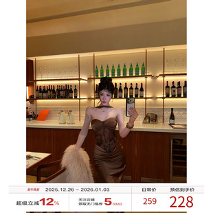 牛牛 轻奢名媛性感辣妹蕾丝鱼骨连衣裙N25Q30242 晚秋