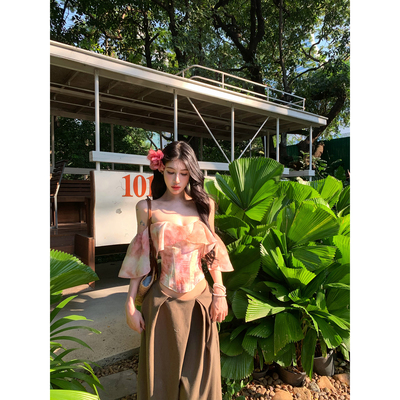 牛了牛了 一字肩抹胸上衣女2026早春新款辣妹鱼骨胸衣雪纺背心