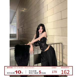 牛了牛了 辣妹吊带背心女2025冬季新款亮片拼接鱼骨胸衣抹胸上衣