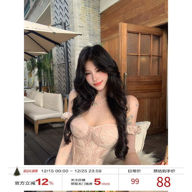 牛牛【浓情百利甜】法式蕾丝性感鱼骨胸衣套装N25B30048