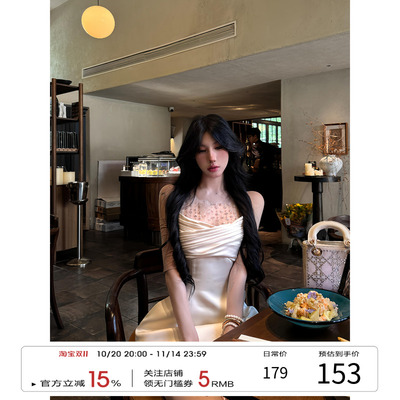 牛了牛了 法式无袖连衣裙女2025秋季新款网纱拼接a字裙名媛裙子