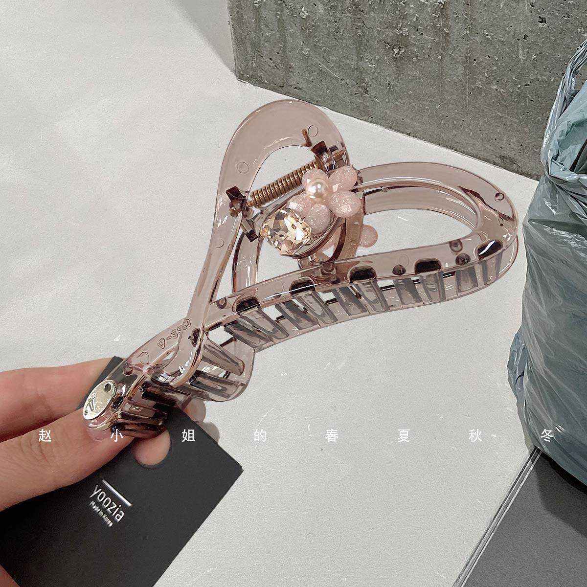 韩国醋酸花朵鲨鱼夹气质发饰头饰镶钻蝴蝶结可爱甜美樱花粉发抓夹