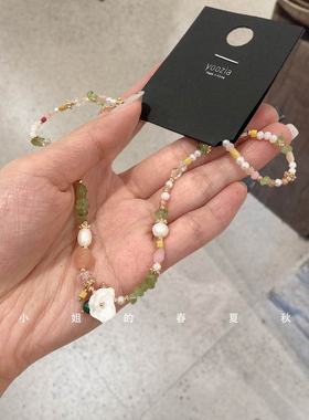 韩国小众设计2025新款春夏ins风可爱甜美颈链锁骨链绿色花朵项链