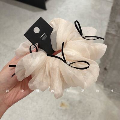 小众发饰韩国头饰发绳头花百搭甜美头圈超大号蝴蝶结杏色大肠发圈