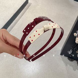 白鹿同款发饰头饰复古波点蝴蝶结红色醋酸高颅顶百搭时尚甜美发箍