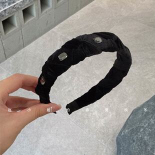 2025秋冬新款韩国发饰复古气质头箍高级感轻奢黑色丝绒水钻发箍
