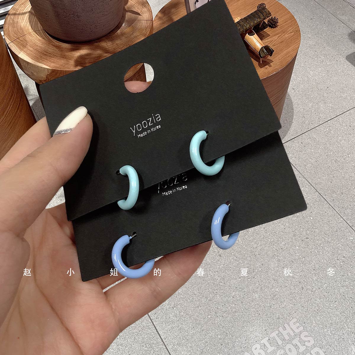 韩系蓝色圆圈耳环小众设计耳饰可爱甜美ins风饰品个性百搭耳钉