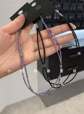 韩国饰品2024春夏新款颈链可爱甜美高级感镶钻度假项链紫色锁骨链