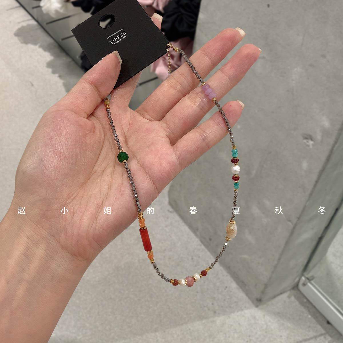 彩珠缀梦 手工天然石串珠项链复古新中式颈链设计民族风锁骨链
