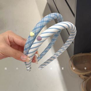 2025新款发饰韩系头饰个性细边粉色可爱甜美爱心头箍蓝色条纹发箍