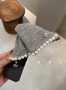 韩国发饰秋冬新款小香风气质百搭盘发鲨鱼夹氛围感灰色珍珠抓夹