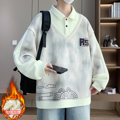 假两件翻领卫衣男装秋冬季新款