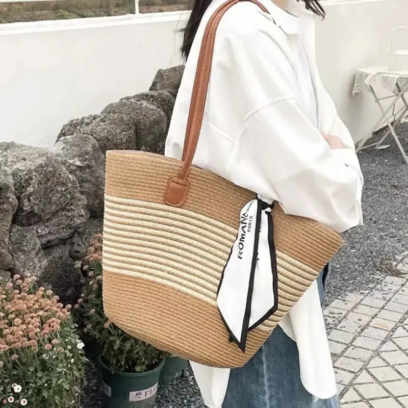 编织草编包大容量女士单肩托特包