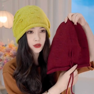 2025大头围卷边韩版抽绳堆堆帽女