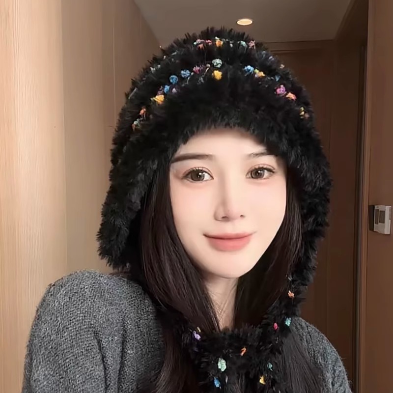 秋冬彩虹帽女毛线帽可爱针织帽