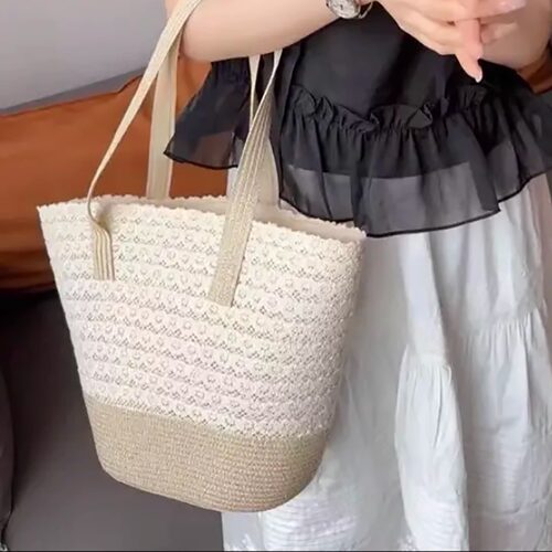 编织草编包水钻大容量托特包
