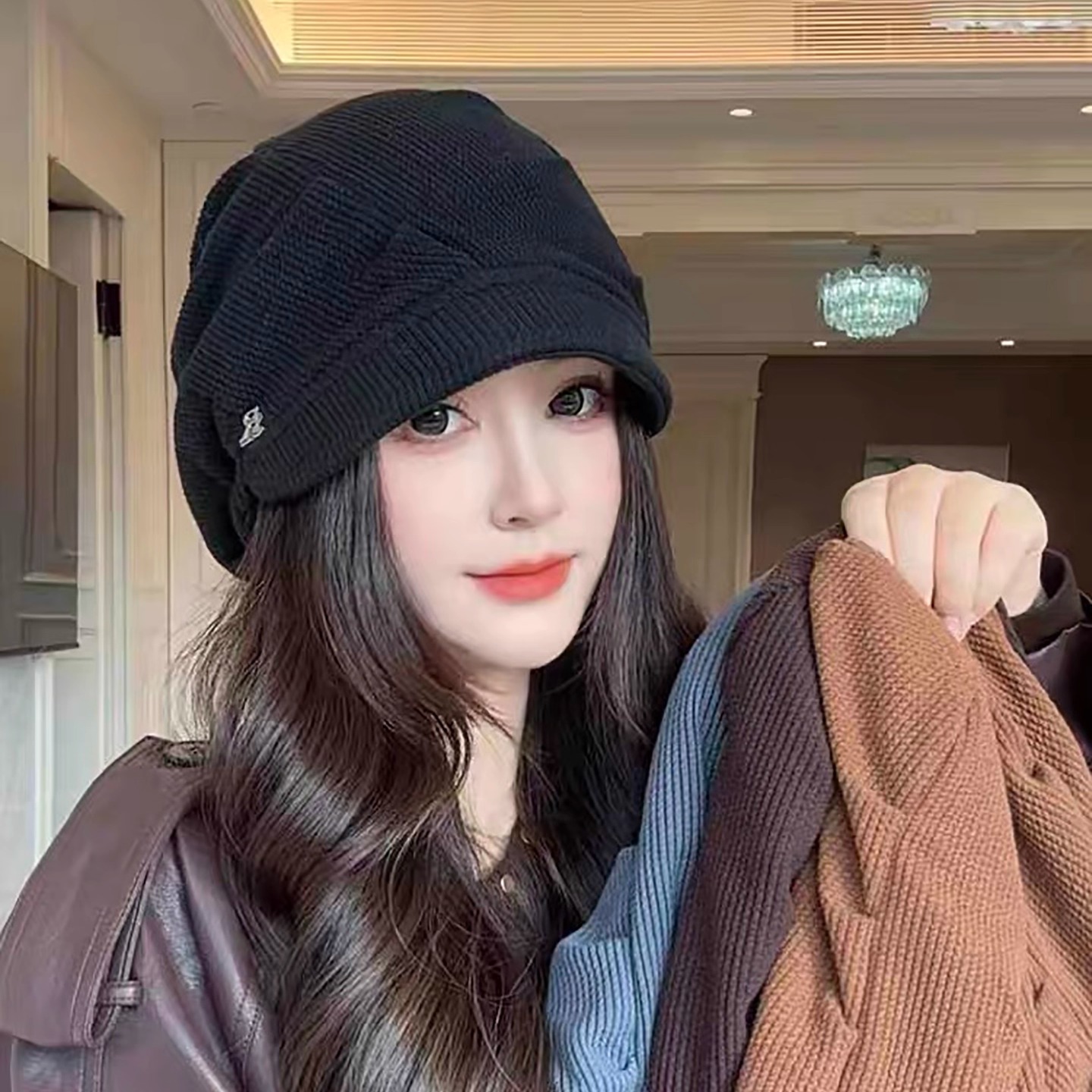 2025新款韩版秋冬季大头围素颜堆堆帽子女佩戴舒适时尚坐月子帽女