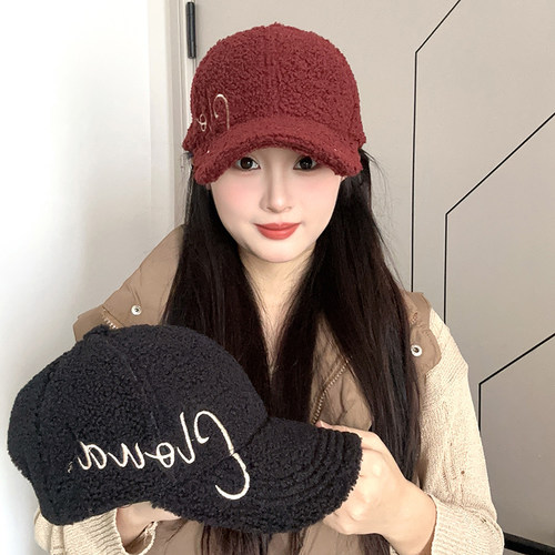 秋冬保暖羊羔毛防寒棒球帽子女