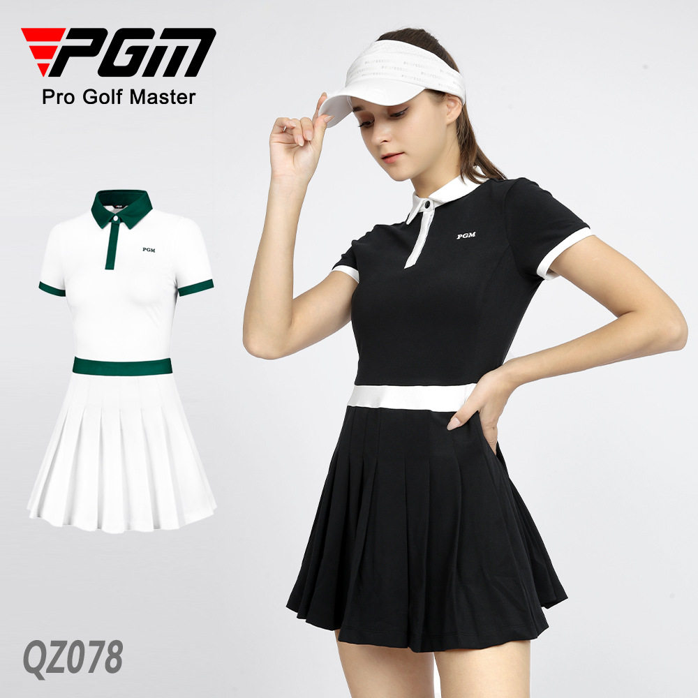 PGM新品高尔夫女士夏季连衣裙修身运动女百褶裙搭防走光短裤