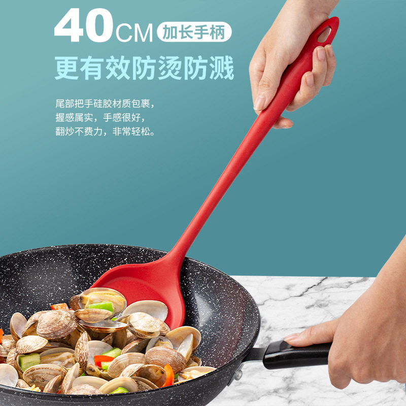 现货速发新款加长柄硅胶铲子级厨具不粘锅锅铲 耐高温炒菜勺子漏