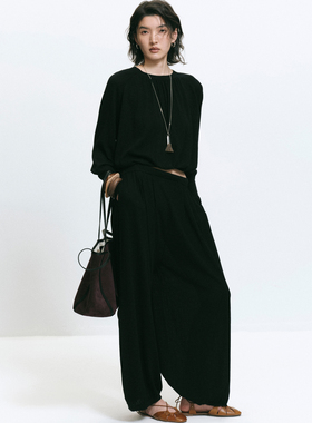 TOATEE 羊毛褶饰针织套装 上衣/长裤 黑色 2026春季新品