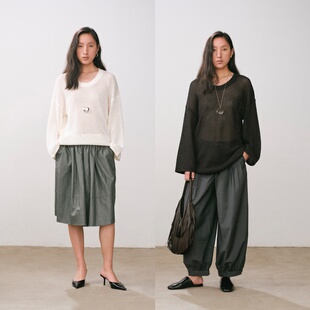 TOATEE 和纸纱漫意松身镂空织理针织罩衫