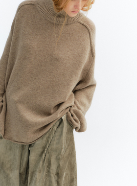 TOATEE 羊绒羊毛慵懒宽松弧线廓形高领毛衣 燕麦色