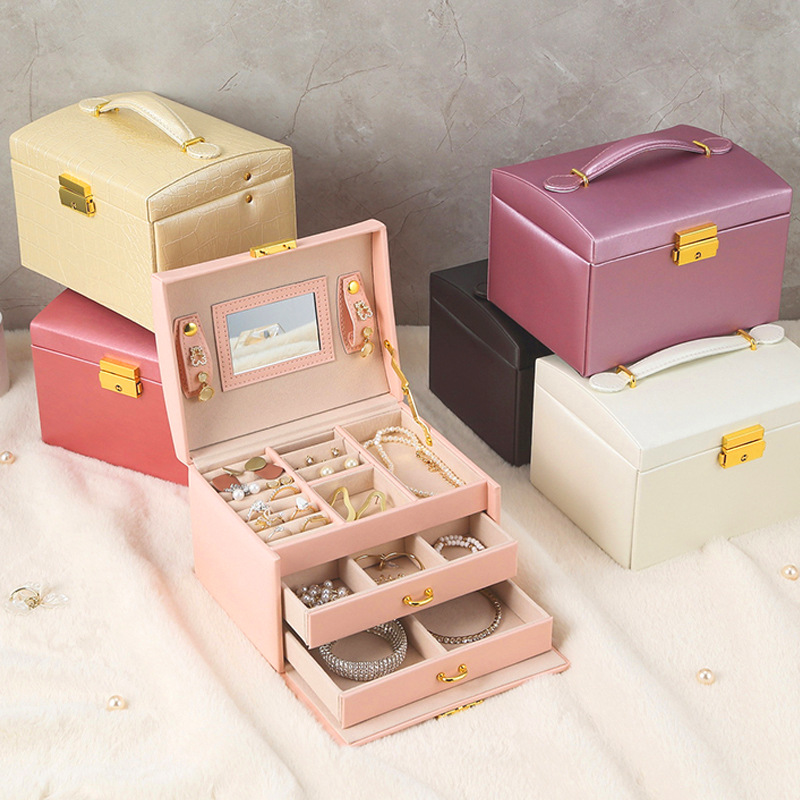 跨境珠宝首饰收纳盒多层抽屉大容量首饰盒化妆品耳饰耳钉饰品盒