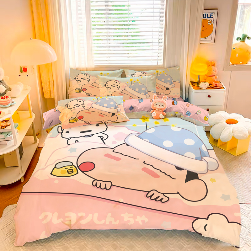 定制卡通四件套纯棉蜡笔小新被套全棉学生宿舍单人儿童男孩三件套