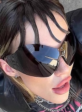 欧美Y2K千禧防风大框太阳镜女潮无框一体猫眼墨镜模特说唱潮流