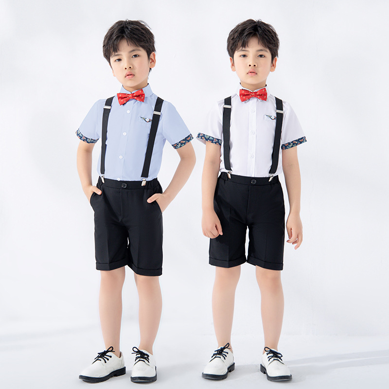 男童背带短裤套装夏款幼儿园小学男生六一毕业班演出主持活动礼服