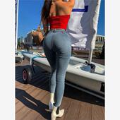 女 denim high 欧美高腰弹力牛仔裤 waist stretch jeans women