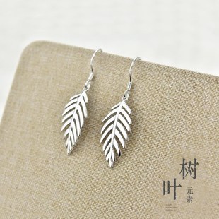 leaf earrings women long sterling silver earrings temperamen