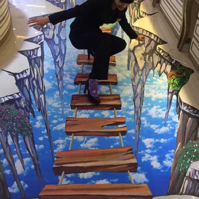 惊险桥3d地贴创意3d立体画 商场墙贴 活动装饰画墙绘 手绘油画o