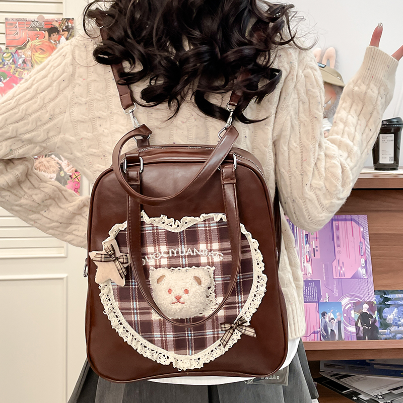 两用PU皮质JK双肩包女日系斜跨包