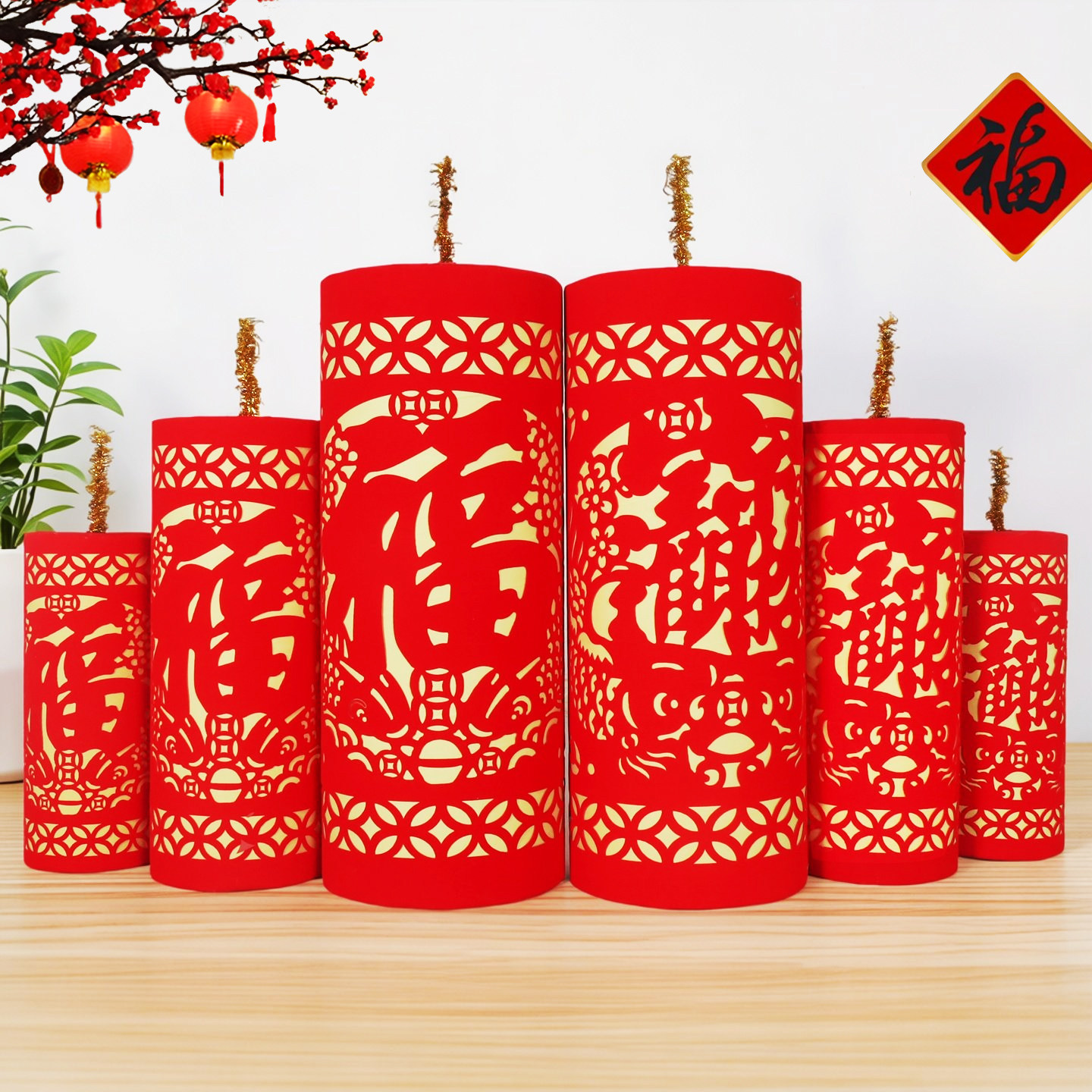 春节装饰坐炮摆件场景布置炮仗