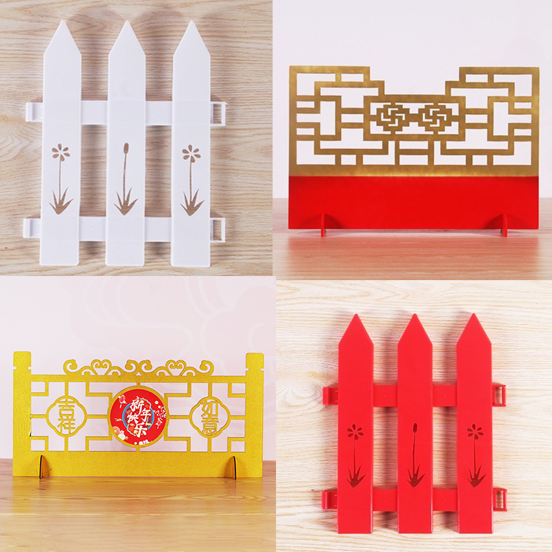 春节新年过年装饰品围栏白栅栏木质金色栏杆篱笆室内场景布置摆件